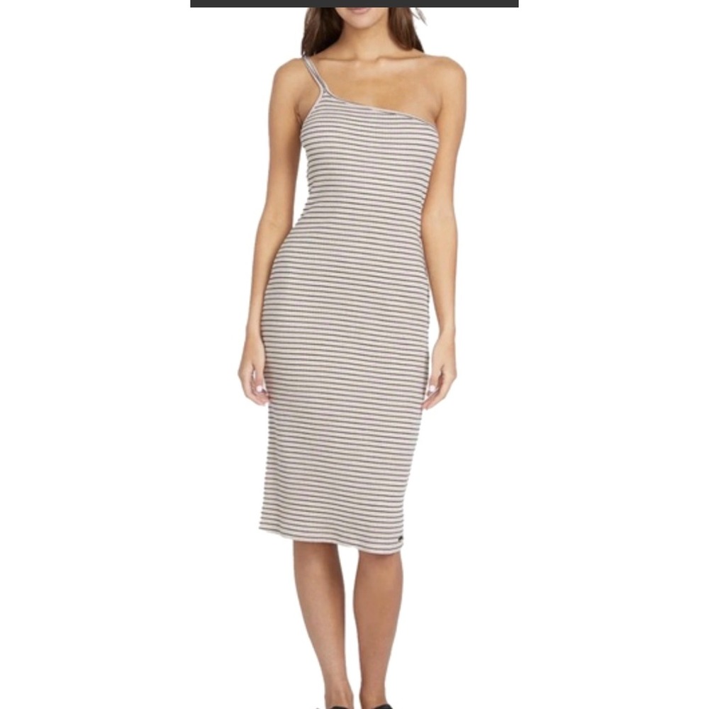 Volcom‎ Womens One Shoulder Striped Ribbed Midi Dress-Size S
